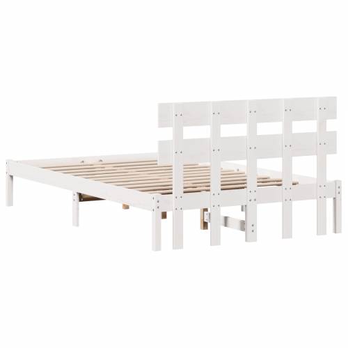 Krevet s uzglavljem bijeli 135x190 cm od čvrstog bora Cijena
