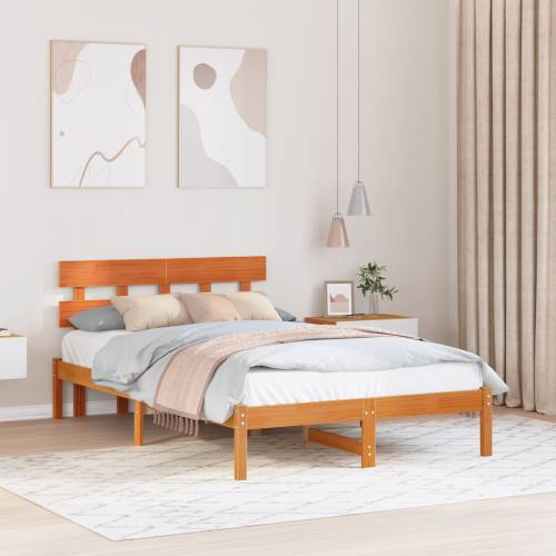 okvir kreveta s uzglavljem voskasti smeđi 135x190 cm od masivne borovine Cijena