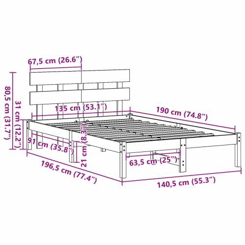 okvir kreveta s uzglavljem voskasti smeđi 135x190 cm od masivne borovine Cijena