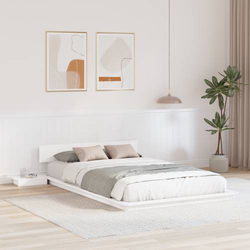 Floor Krevet s Noćnim Ormarićima Bijeli 120x200cm Čvrsto Drvo Cijena