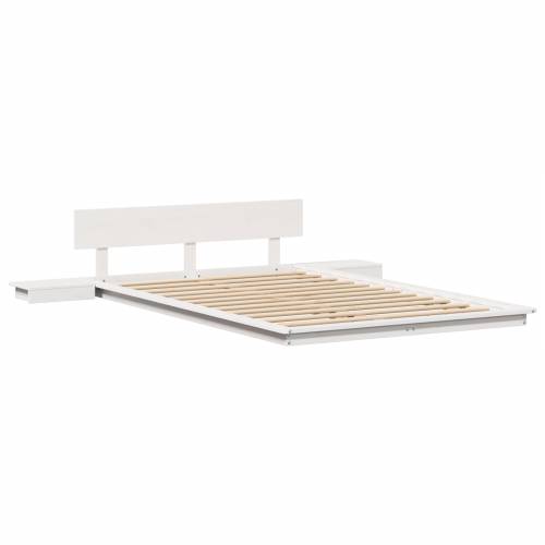 Floor Krevet s Noćnim Ormarićima Bijeli 120x200cm Čvrsto Drvo Cijena
