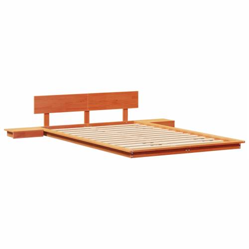 Krevetna platforma s noćnim ormarićima Vosak smeđa 120x200cm Čvrsto drvo Cijena