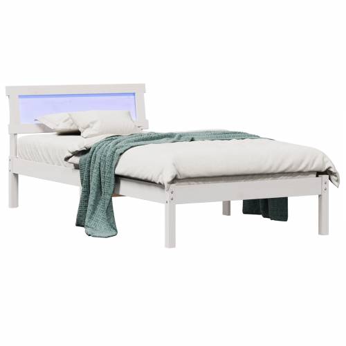 okvir kreveta s LED uzglavljem u bijeloj boji, 90 x 200 cm, čvrsti bor Cijena