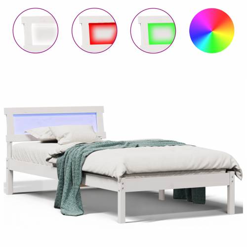 okvir kreveta s LED uzglavljem u bijeloj boji, 90 x 200 cm, čvrsti bor Cijena