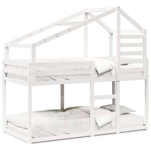 Krevet na kat s krovom bijeli 75x190 cm puno drvo bor - Bijela 75 x 190 cm Cijena