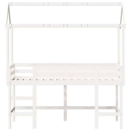 Krevet na kat s ljestvama i krovom bijeli 90x190 cm od borovine - Bijela 90 x 190 cm Cijena