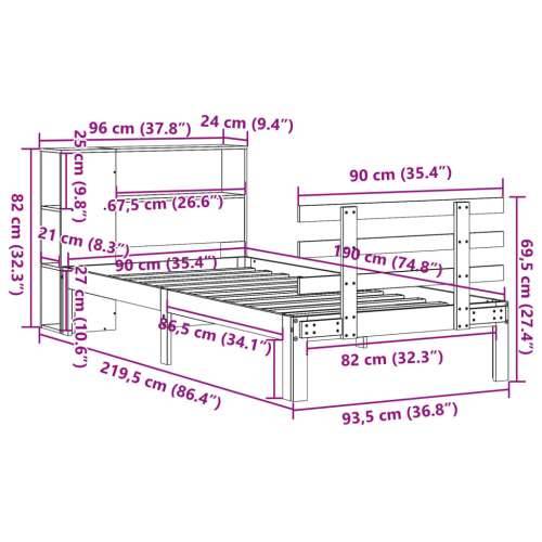 Krevet s regalom za knjige bez madraca bijeli 90x190cm borovina - Bijela 90 x 190 cm Cijena