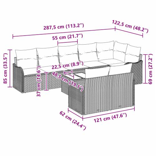 8-dijelni vrtni kauč set (vrtna garnitura) s jastucima, crna poli ratan Cijena