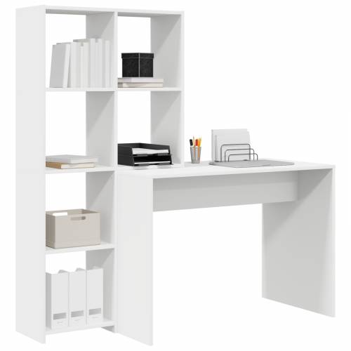 Stol s policom s pohranom Bijela 138.5 x 55 x 143 cm Konstruirano drvo Cijena