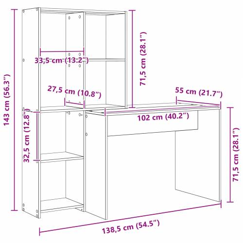 Stol s policom s pohranom Bijela 138.5 x 55 x 143 cm Konstruirano drvo Cijena