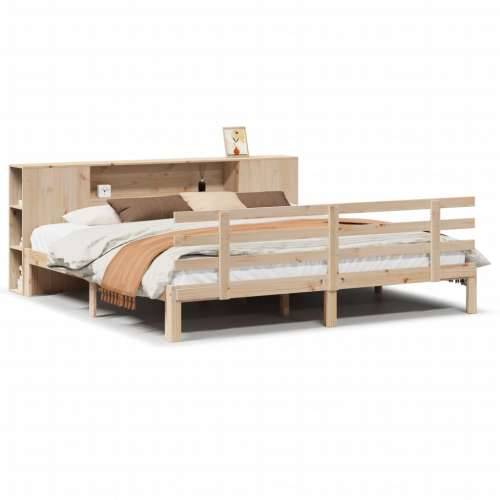 Krevet s regalom za knjige bez madraca 200 x 200 cm od borovine - Prirodna 200 x 200 cm Cijena