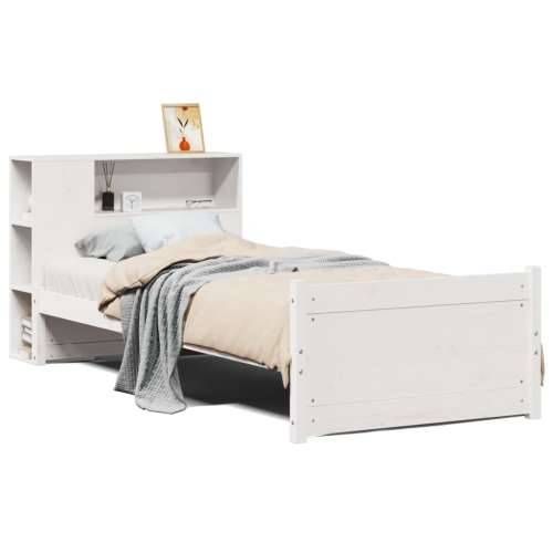 Krevet s regalom za knjige bez madraca bijeli 90x200cm borovina - Bijela 90 x 200 cm Cijena