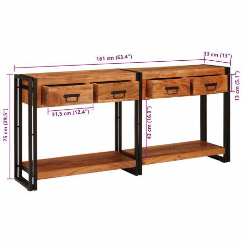 Konzolni Stol 2 s ladicama s policom s pohranom 2 pcs Smeđa 160 x 33 x 75 cm Cijena