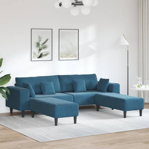 Baršunasta sofa s jastukom s jastukom 3 pcs Plava 208 cm Baršun Cijena