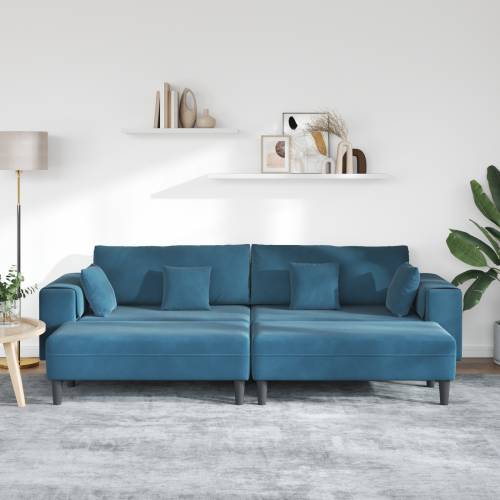 Baršunasta sofa s jastukom s jastukom 3 pcs Plava 208 cm Baršun Cijena