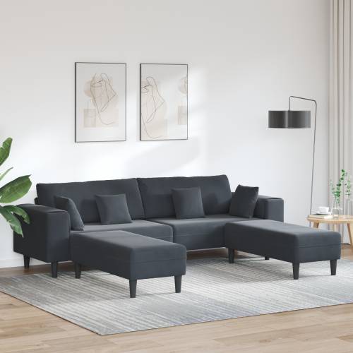 Baršunasta sofa s jastukom s jastukom 3 pcs Tamno siva 208 cm Baršun Cijena