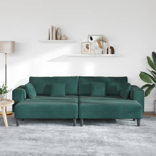Baršunasta sofa s jastukom s jastukom 3 pcs Tamnozelena 208 cm Baršun Cijena