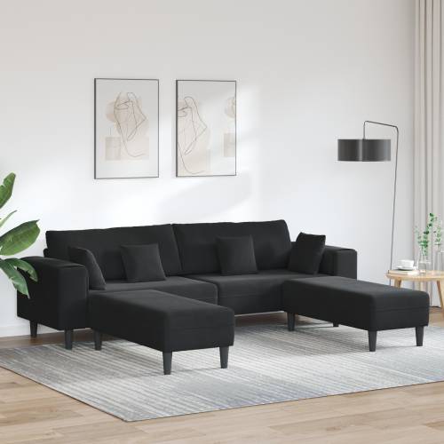 Baršunasta sofa s jastukom s jastukom 3 pcs Crna 208 cm Baršun Cijena