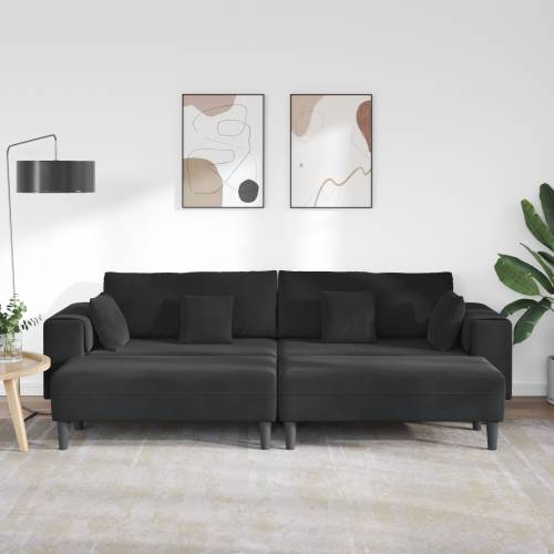 Baršunasta sofa s jastukom s jastukom 3 pcs Crna 208 cm Baršun Cijena