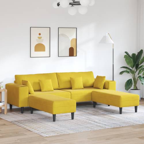 Baršunasta sofa s jastukom s jastukom 3 pcs Žuta 208 cm Baršun Cijena