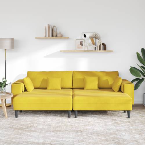 Baršunasta sofa s jastukom s jastukom 3 pcs Žuta 208 cm Baršun Cijena