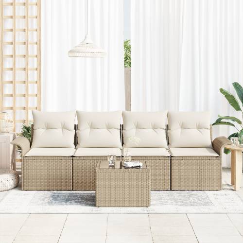 Vrtna garnitura - 5-dijelni set vrtnih sofa s jastučićima bež poli ratan Cijena