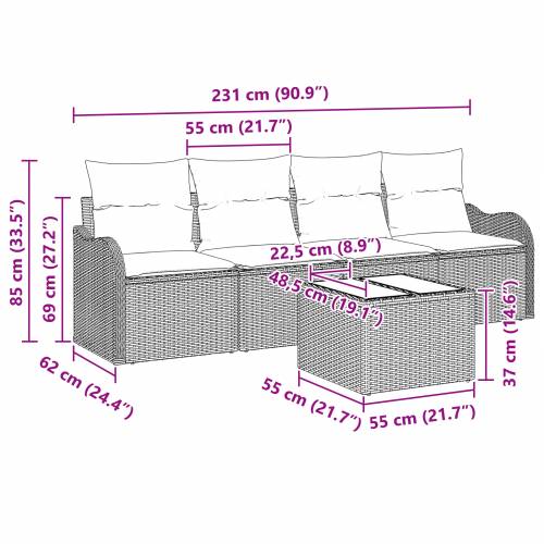 5-dijelni vrtni set sofe s jastucima Bež poli ratan Cijena