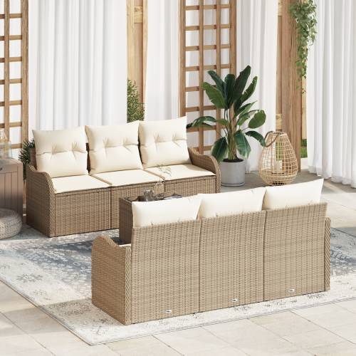 Set garniture za vrt od 7 dijelova s jastučićima Bež Poli Ratan Cijena