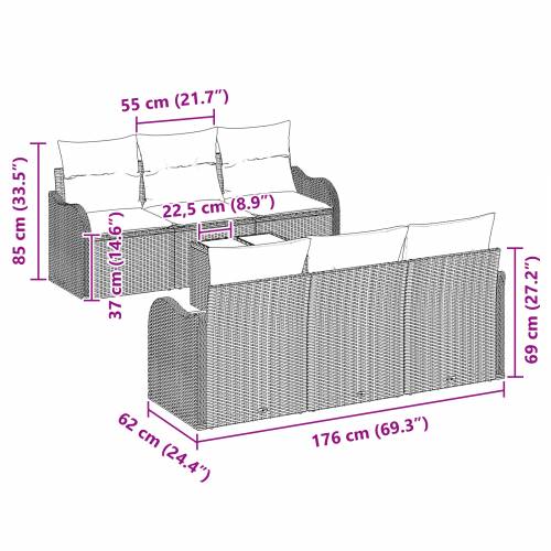 Set garniture za vrt od 7 dijelova s jastučićima Bež Poli Ratan Cijena