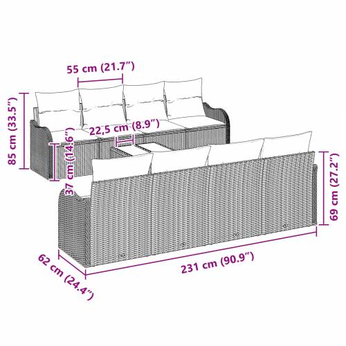 9-komadni set vrtne sofe s jastučićima Bež Poli Ratan Cijena