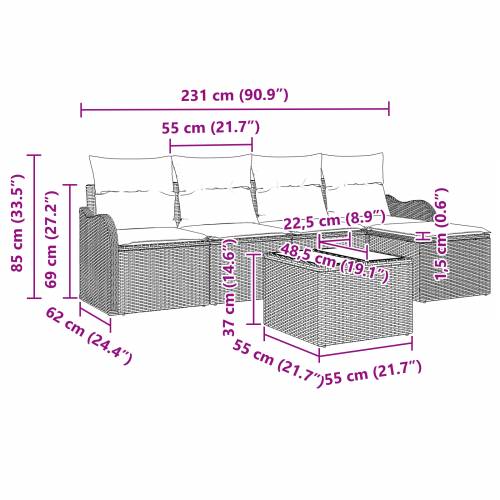 6-dijelni vrtni kauč set (vrtna garnitura) s jastučićima smeđi poli ratan Cijena
