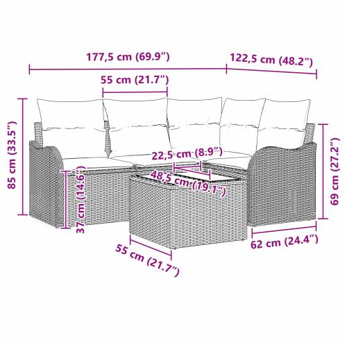 5 Dijelni vrtni kauč set (vrtna garnitura) s Jastučićima Smeđi Poly Rattan Cijena