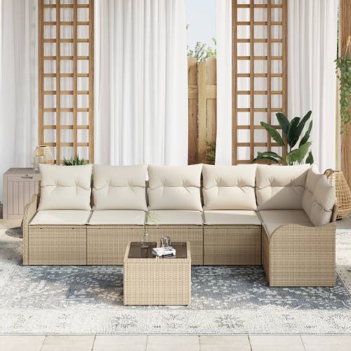 set od 7 komada vrtnih sofa s jastučićima smeđi poli ratan Cijena