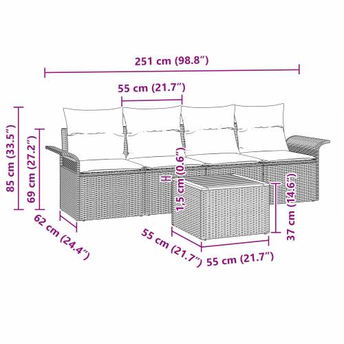 5-dijelni set vrtne sofe s jastucima bež Poly Rattan akacija Cijena