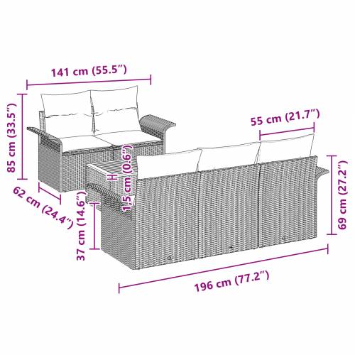 6 Komada Vrtni Sofa Set S Jastucima Bež Poli Ratan Akacija Cijena