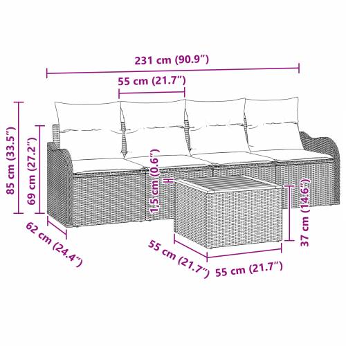 Vrtna garnitura - 5-dijelni set vrtnih sofa s jastučićima bež poli ratan akacija Cijena