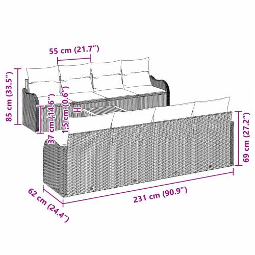 9-dijelni vrtni sofi set s jastučićima bež poli ratan akacija Cijena