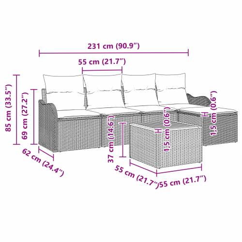 set od 6 komada vrtnog namještaja s jastucima bež poli ratan akacija Cijena