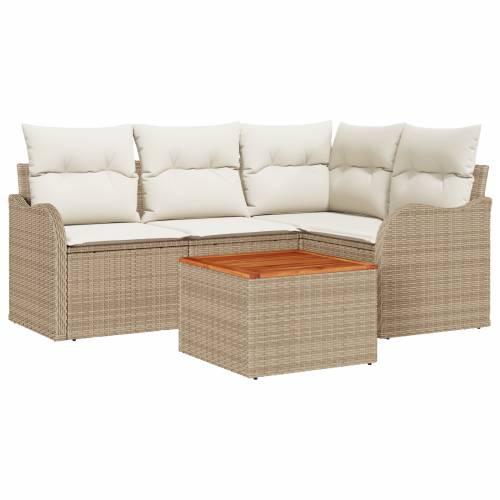 Set od 5 komada vrtnog namještaja s jastučićima bež Poly Rattan Acacia Cijena