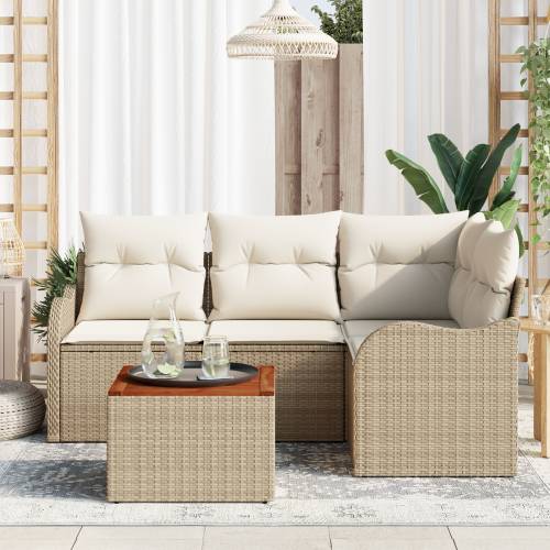 Set od 5 komada vrtnog namještaja s jastučićima bež Poly Rattan Acacia Cijena