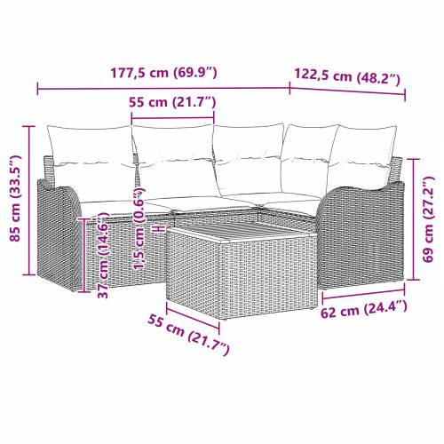 Set od 5 komada vrtnog namještaja s jastučićima bež Poly Rattan Acacia Cijena