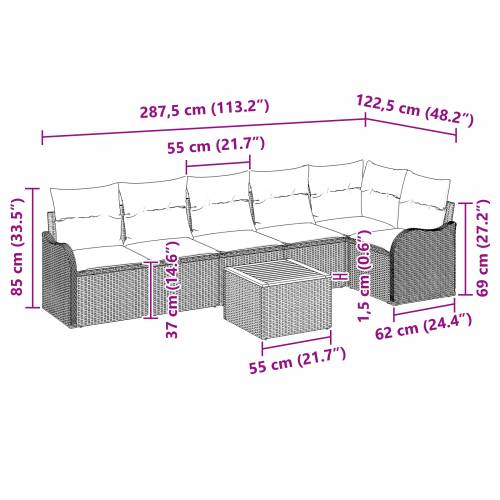 Set vrtnih sofa od 7 komada s jastučićima bež poli ratan akacije Cijena