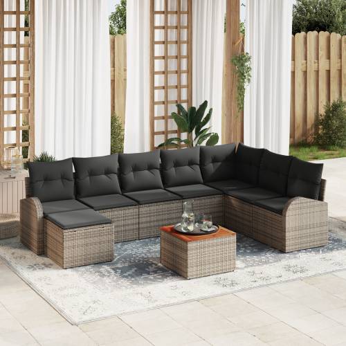 set vrtnih sofa od 9 komada s jastučićima sivi poli ratan akacija Cijena