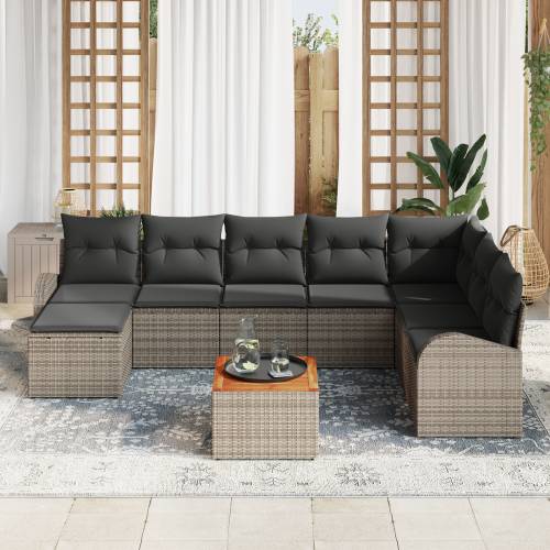set vrtnih sofa od 9 komada s jastučićima sivi poli ratan akacija Cijena