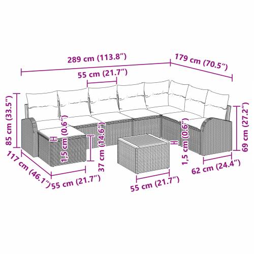 set vrtnih sofa od 9 komada s jastučićima sivi poli ratan akacija Cijena