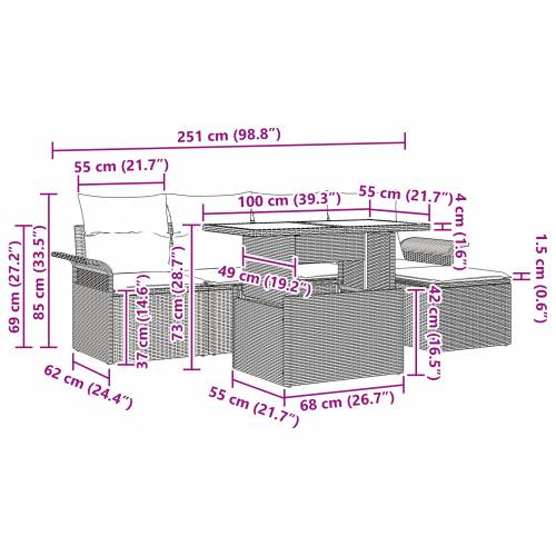 Set Vrtnih Sofa od 6 dijelova s Jastučićima Bež Poli Ratan Cijena