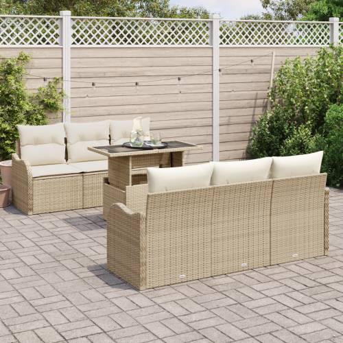 7-dijelni vrtni sofa set s jastučićima bež poli ratana Cijena