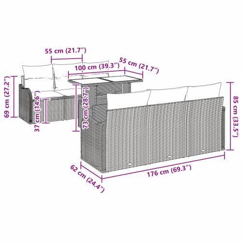 7-dijelni vrtni sofa set s jastučićima bež poli ratana Cijena