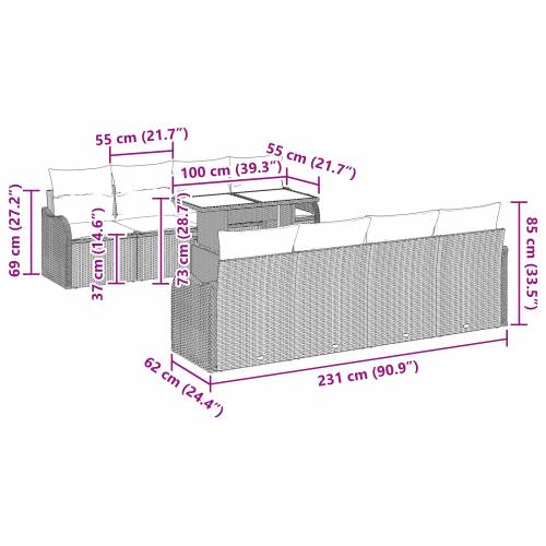 10-dijelni vrtni sofa set s jastučićima bež poli ratan Cijena