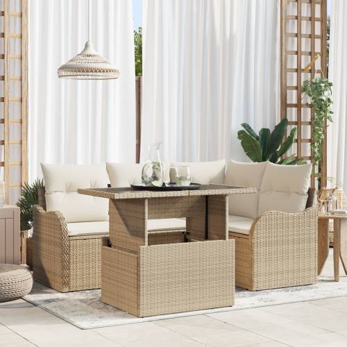 Set od 5 vrtnih sofa s jastučićima Bež Poli Ratan Cijena